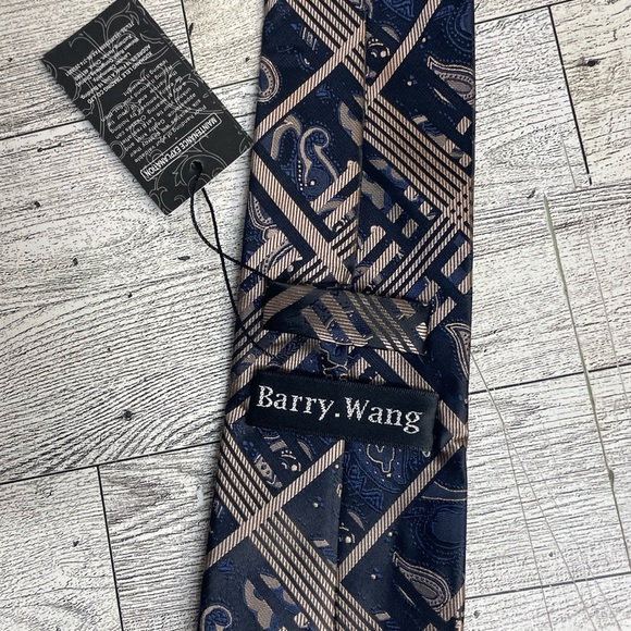 Barry Wang Silk Tie Blue And Gold New With Tags - Picture 6 of 10